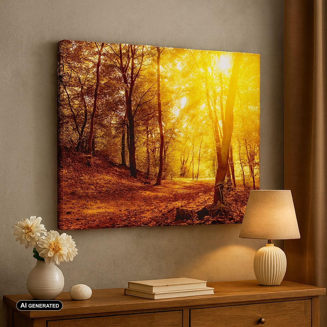 Bilder auf Leinwand Wald Baum Natur Leinwandbild mit Rahmen 70x50cm Wandbilder Dekoration Wohnzimmer