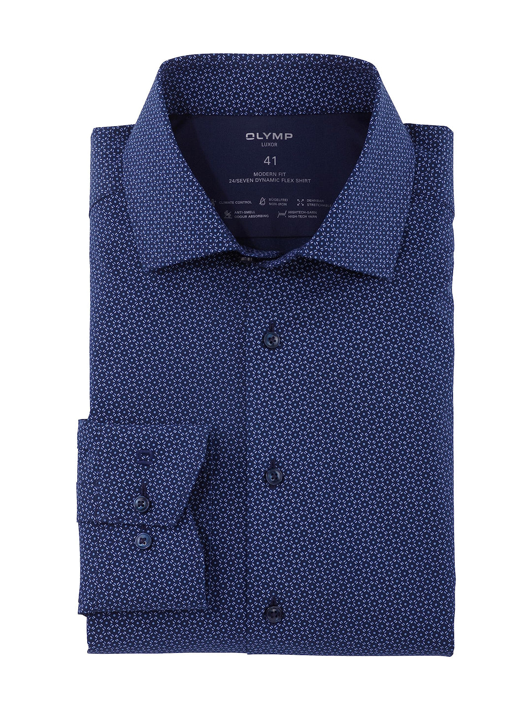 OLYMP Herren Businesshemd Langarm Luxor 24/Seven,modern fit,Global Kent 37 Marine 18, 37 Marine 18
