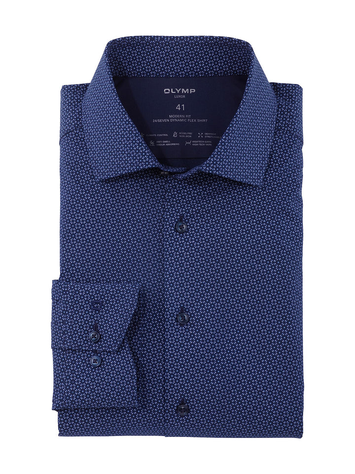 OLYMP Herren Businesshemd Langarm Luxor 24/Seven,modern fit,Global Kent 37 Marine 18, 37 Marine 18