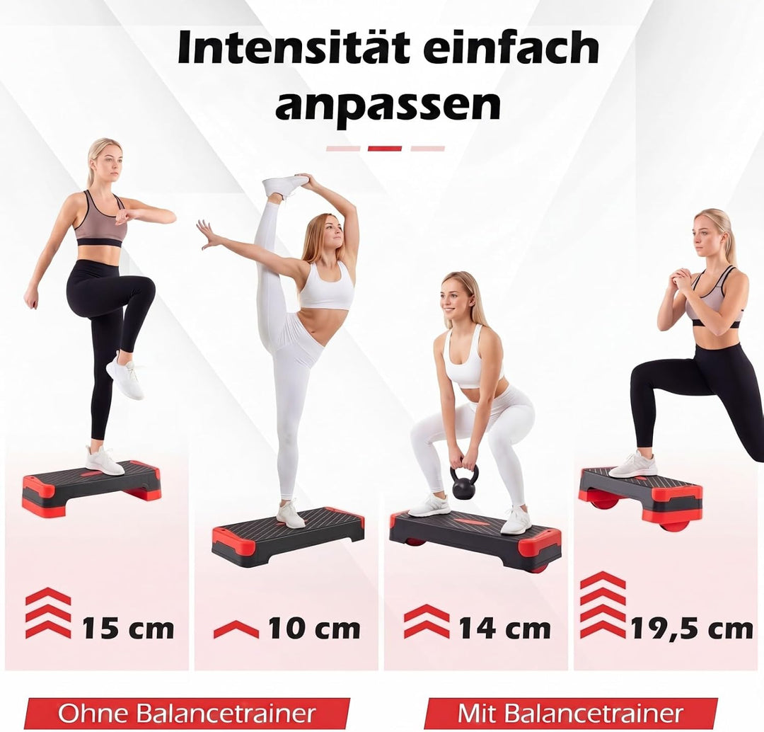 COSTWAY Aerobic Stepper 4 fach höhenverstellbar, 300 kg belastbar | Steppbrett mit Widerstandsbänder