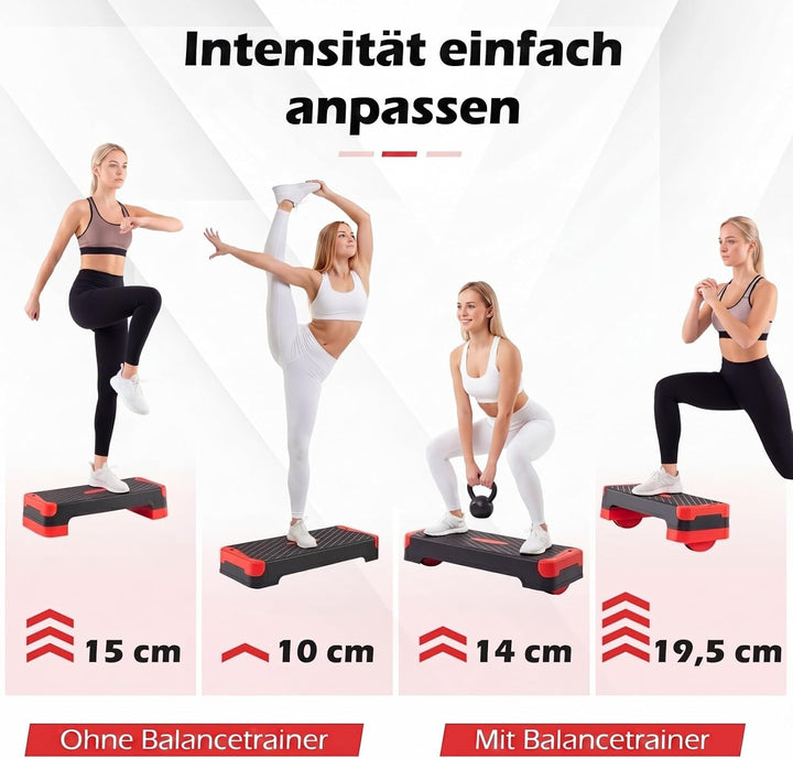 COSTWAY Aerobic Stepper 4 fach höhenverstellbar, 300 kg belastbar | Steppbrett mit Widerstandsbänder