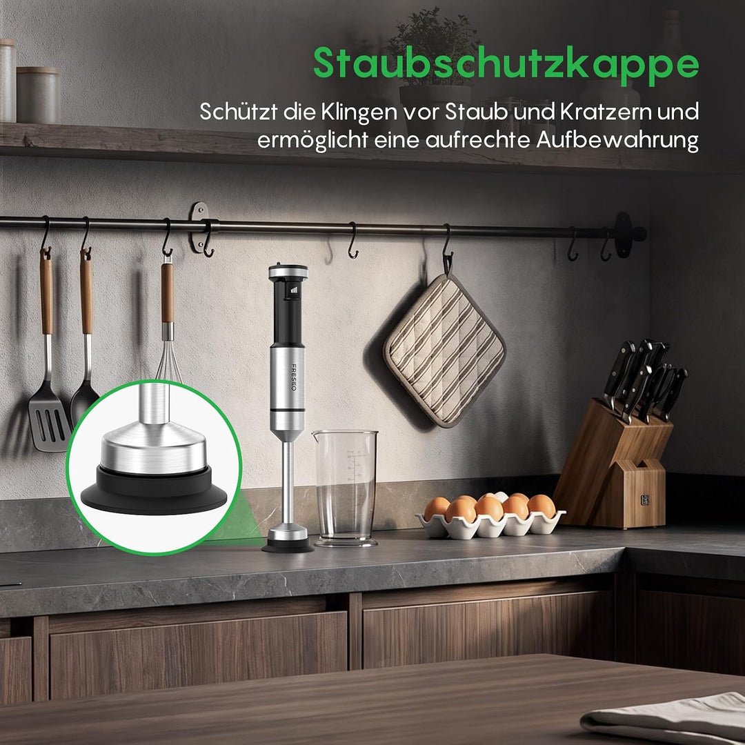 FRESKO Stabmixer 1000W, Pürierstab Edelstahl mit Schutzhülle für Kochgeschirr & 700 ml Messbecher, S
