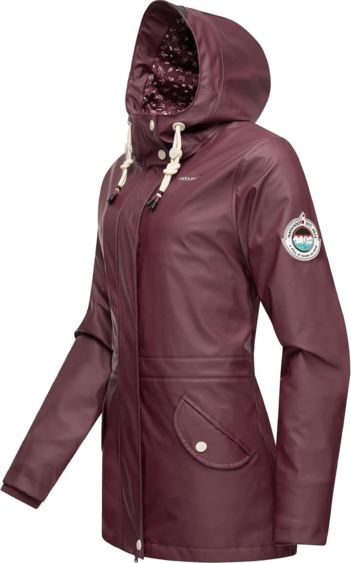 Navahoo Damen Übergangsjacke Regenmantel wasserdicht lang warm gefüttert mit Kapuze Oceans Heart XS-