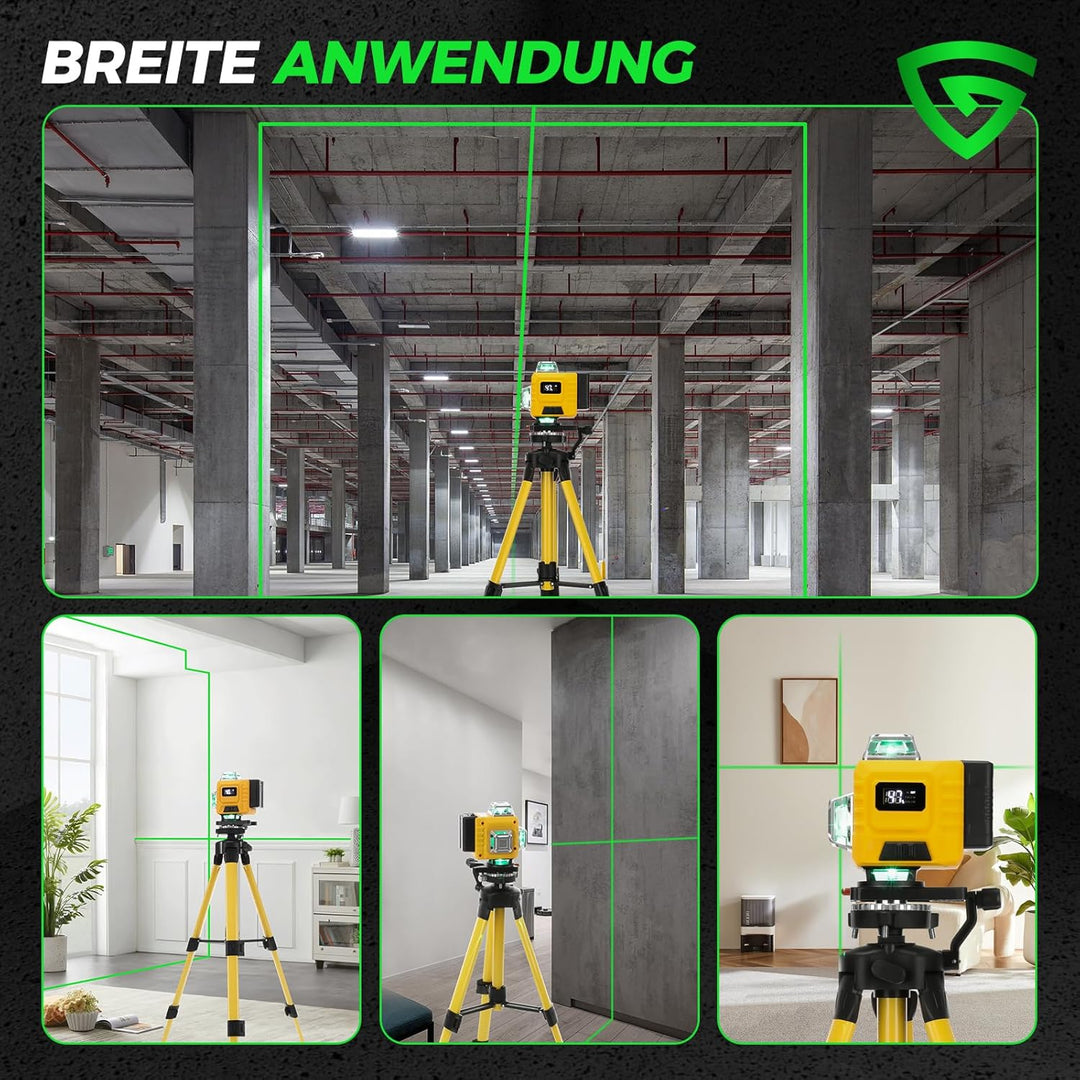 Kreuzlinienlaser Grün 16 Linien 4×360° – Selbstnivellierende Laser Wasserwaage, Horizontal & Vertika
