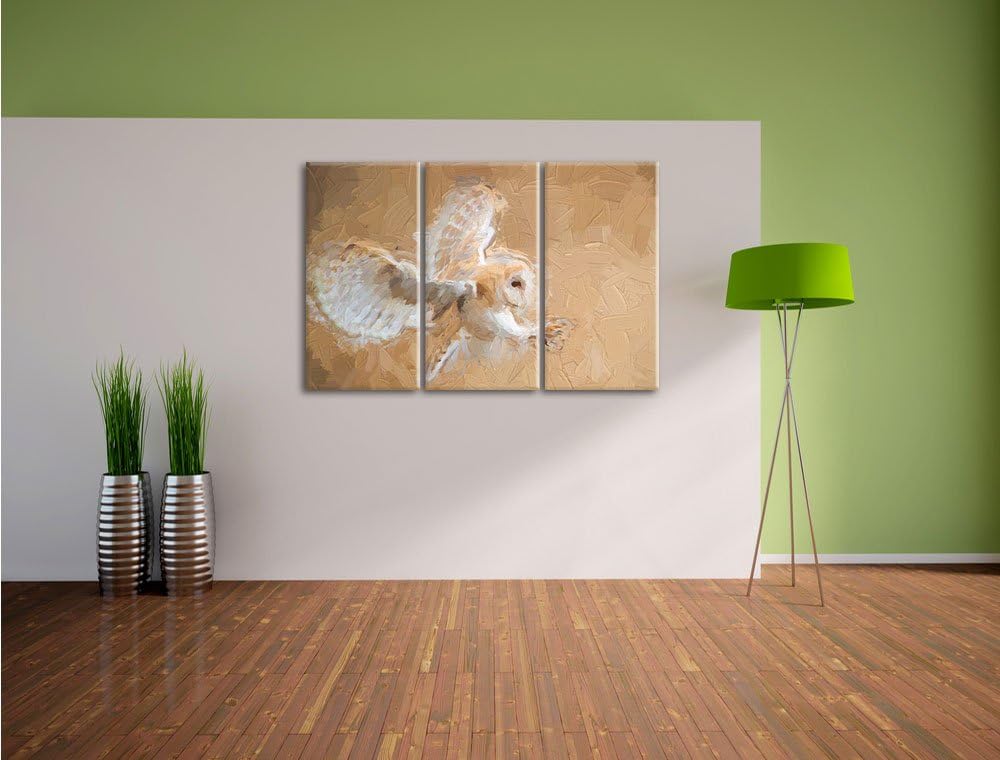 Pixxprint Fliegende Eule bei der Jagd als Leinwandbild/Grösse: 3 Teilig (120x80 cm) cm/Wandbild/Kuns