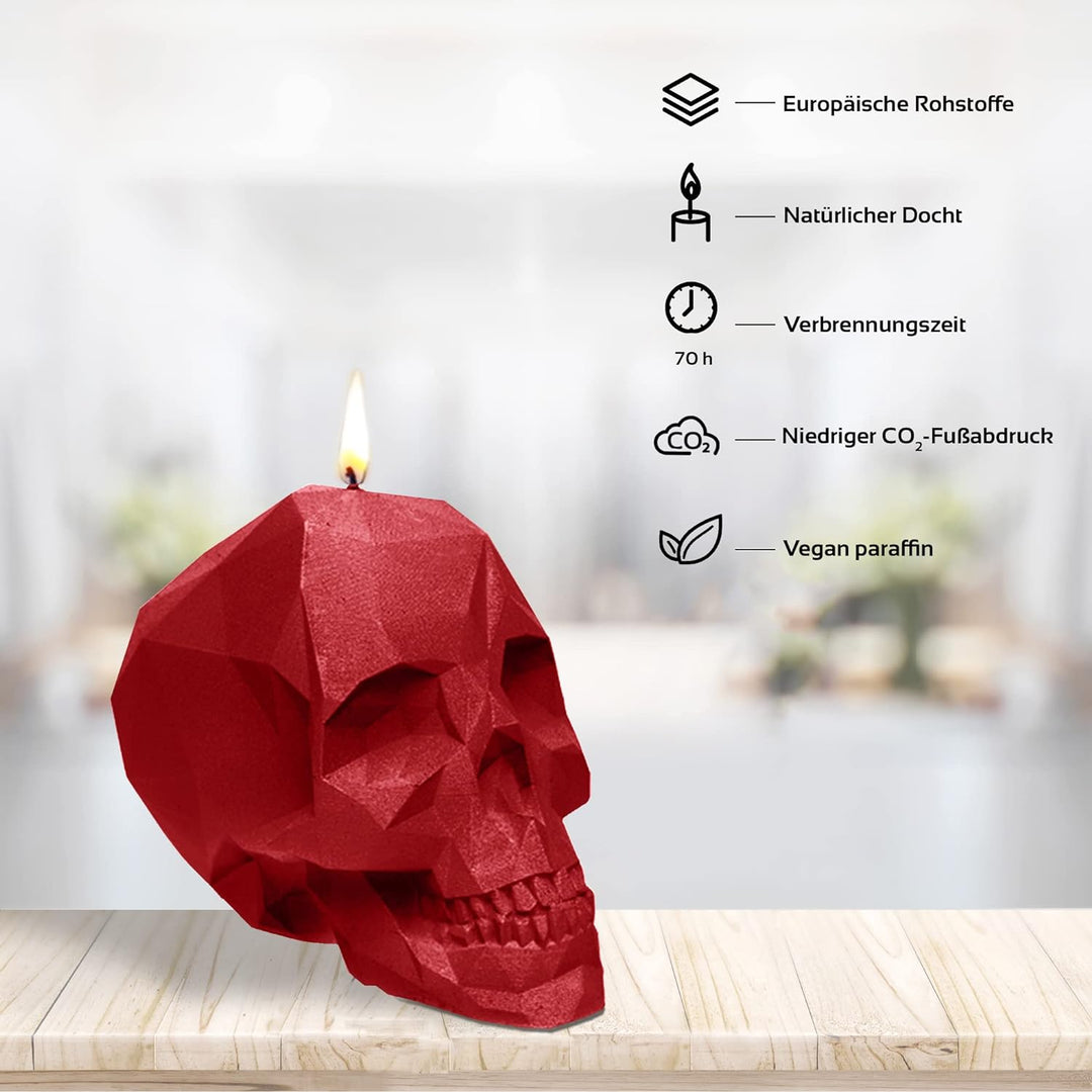 Candellana Kerze Kleiner Schädel Low Poly | Höhe: 7,5 cm | Rot | Totenkopf | Handgemacht in der EU 7