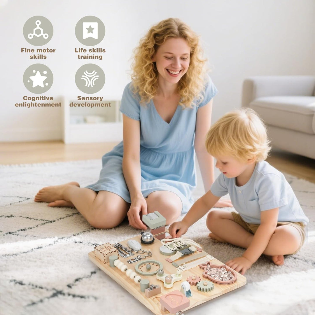 Joyreal Gross Montessori Busy Board - Motorikbrett Activity Board Motorikboard Montessori Spielzeug