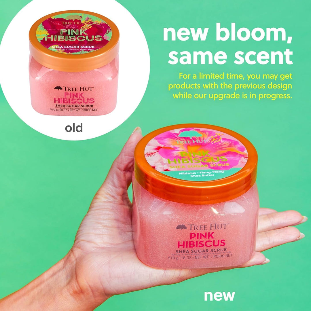 Tree Hut Pink Hibiscus Shea Sugar Scrub | Peeling-Körperpeeling entfernt abgestorbene, trockene Haut