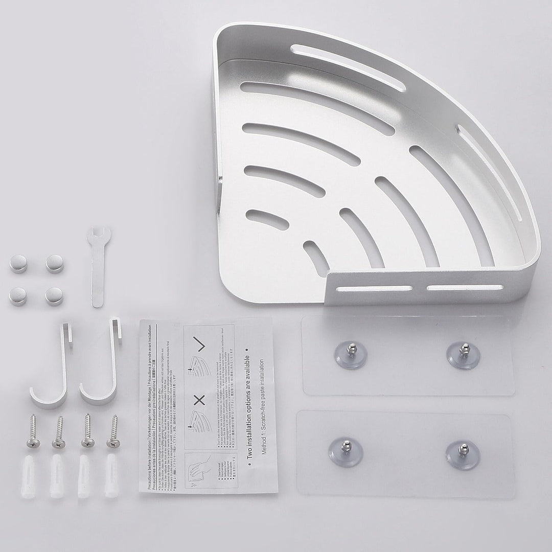 GRICOL Eckablage Duschkorb Duschregal ohne Bohren Duschablage Space Aluminum mit 2 Haken Dusche Abla