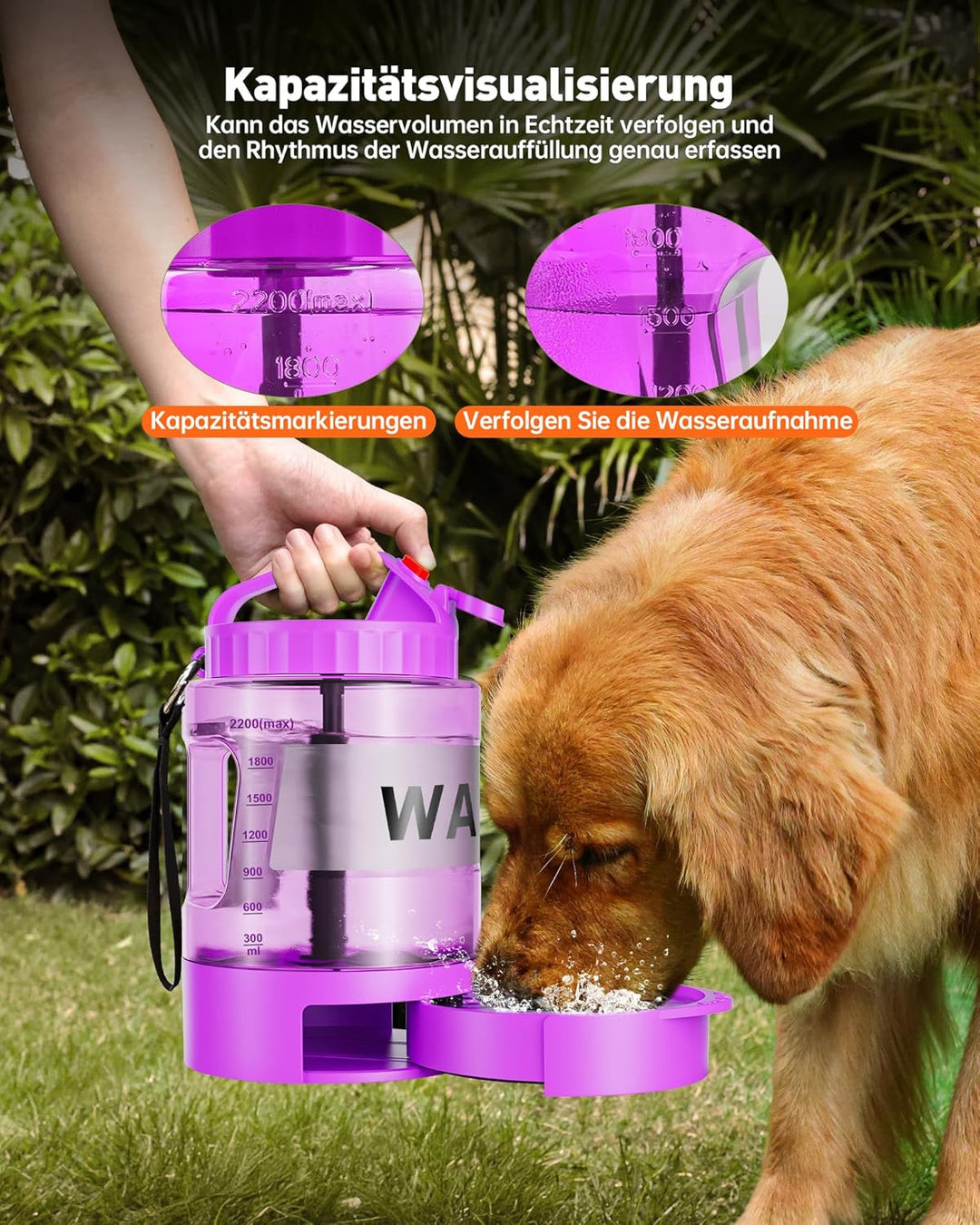 lesotc 2200 ml Trinkflasche für Hunde, Tragbare XXL extra grosse Hundetrinkflasche für unterwegs – C