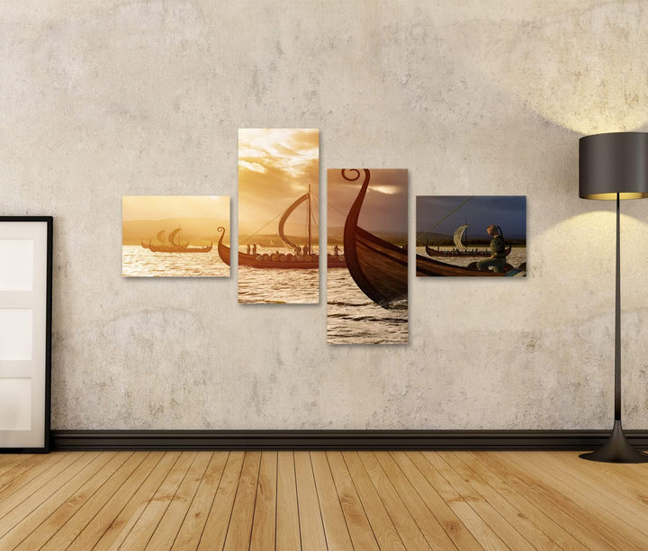 islandburner Bild auf Leinwand Wikinger Sturm Schiffe Meer Bilder Wandbilder Poster Leinwand 150x80c