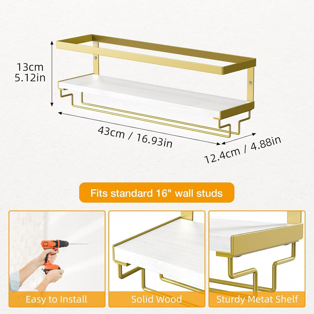 B4Life Wandmontierte Weinregal mit Glashalter, 2er Set Weinglasregal Holz, Vintage Flaschenregal aus