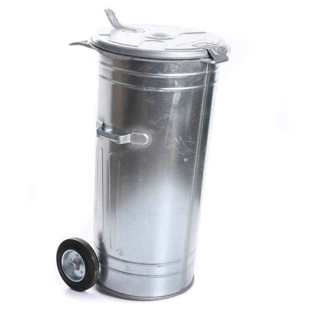rg-vertrieb Mülltonne 110L verzinkter Stahl Müllbehälter mit Deckel und festen Rädern – robuste Abfa