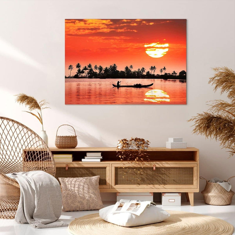 Bilder auf Leinwand 100x70cm Leinwandbild Kanal boot kultur sonnenuntergang Gross Wanddeko Bild Schl