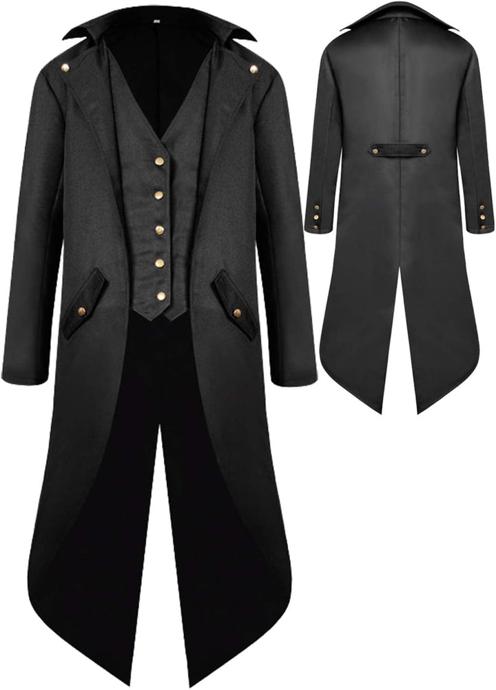 Halloween Mittelalter Viktorianische Jacke Kostüme für Männer, Steampunk Gothic Frack Mantel Uniform