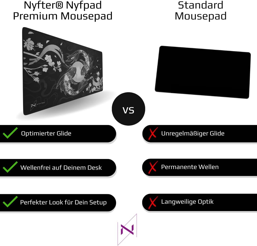 Nyfter - XXL Gaming Mauspad Nyfpad - 900x500mm Koi Premium Gaming Mousepad (Blossom-Black), Blossom-