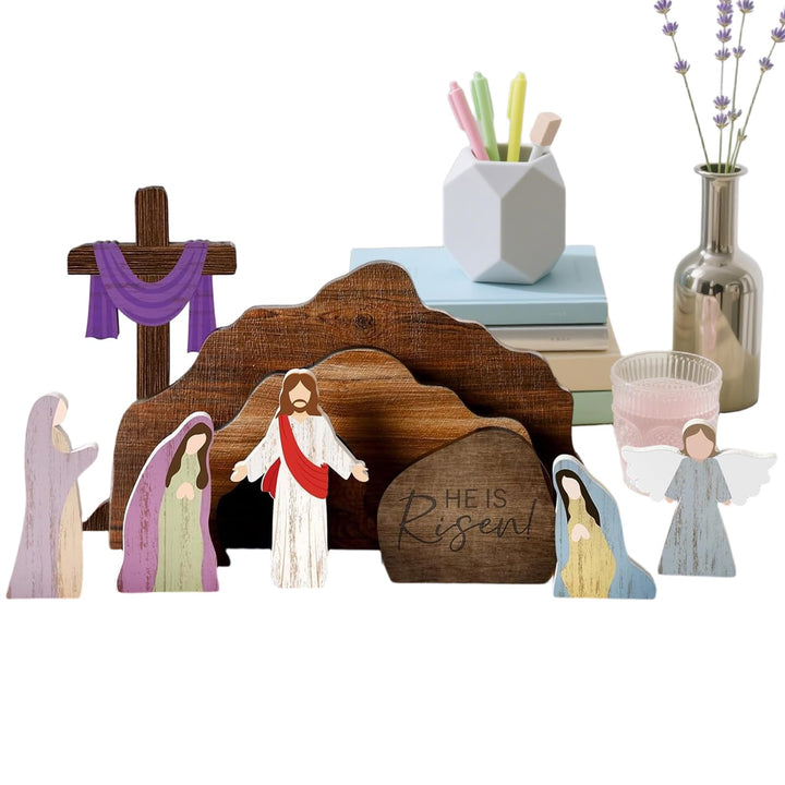 Holz Weihnachtskrippe | Rustikale Religiöse Dekorationsfiguren Im Landhausstil,Krippenszene Für Die