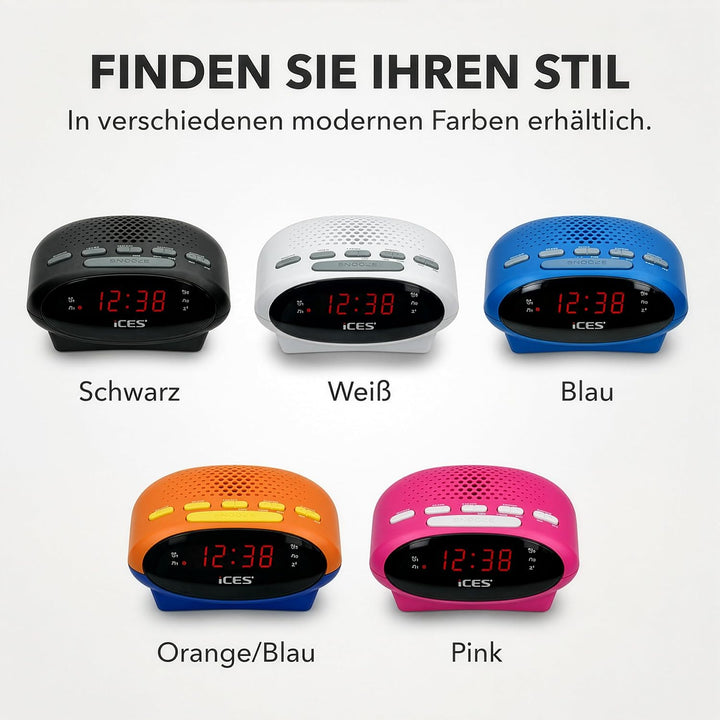 Ices ICR-210 Pink - FM Uhrenradio - Radiowecker mit 2 Weckzeiten - PLL FM - Schlummerfunktion - Slee