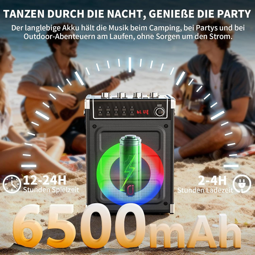 JYX Karaoke Maschine mit 2 UHF-Funkmikrofonen, Bluetooth-Lautsprecher 69 Black