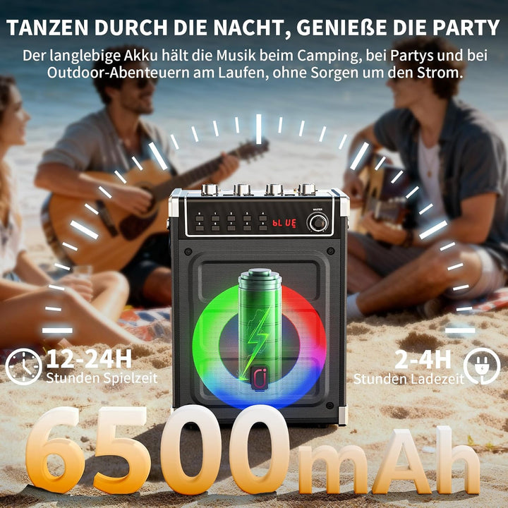 JYX Karaoke Maschine mit 2 UHF-Funkmikrofonen, Bluetooth-Lautsprecher 69 Black