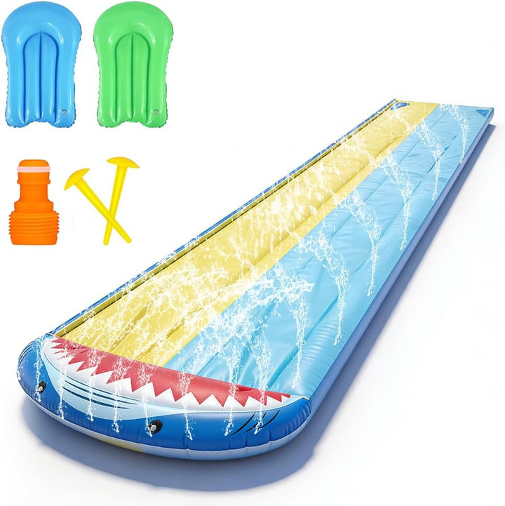 NAVESO Wasserrutsche Garten,Doppel Wasserrutsche mit 2 Bodyboards,Wasserrutschbahn,Wasser Rutschbahn