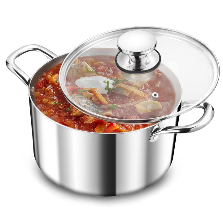TEAMFAR Kochtopf, 20cm Topf Induktion aus 3-Lagen Edeastahl, 3,3L Nudeltopf Fleischtopf mit Glasdeck