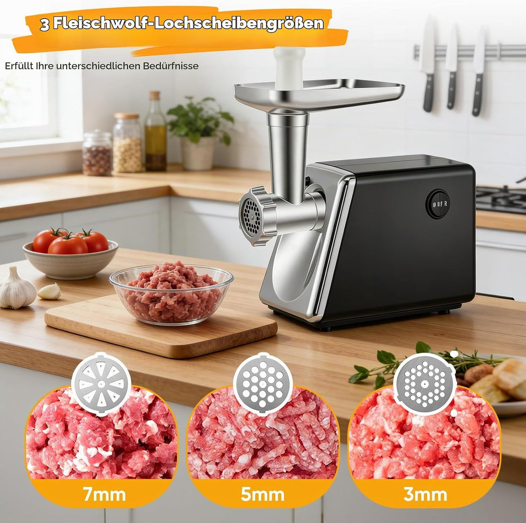 Fleischwolf Elektrisch 4 In 1 Für Fleisch,Wurst,Gemüse Käse,Leise &amp; Überhitzungsschutz, Edelstahl &amp;