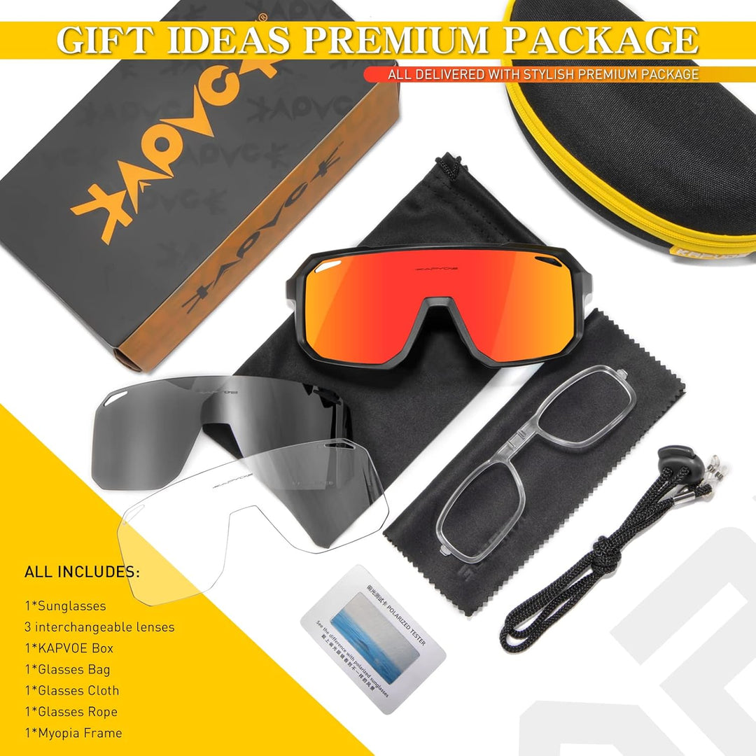 KAPVOE Fahrradbrille Polarisiert Herren Damen Sonnenbrille UV400 Schutz TR90 Rahmen Sportbrille Radf