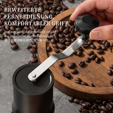 Manuelle Kaffeemühle, Tragbare Kaffeemühle mit konischem Keramik-Lockenwickler, Kapazität 30 g, Geei
