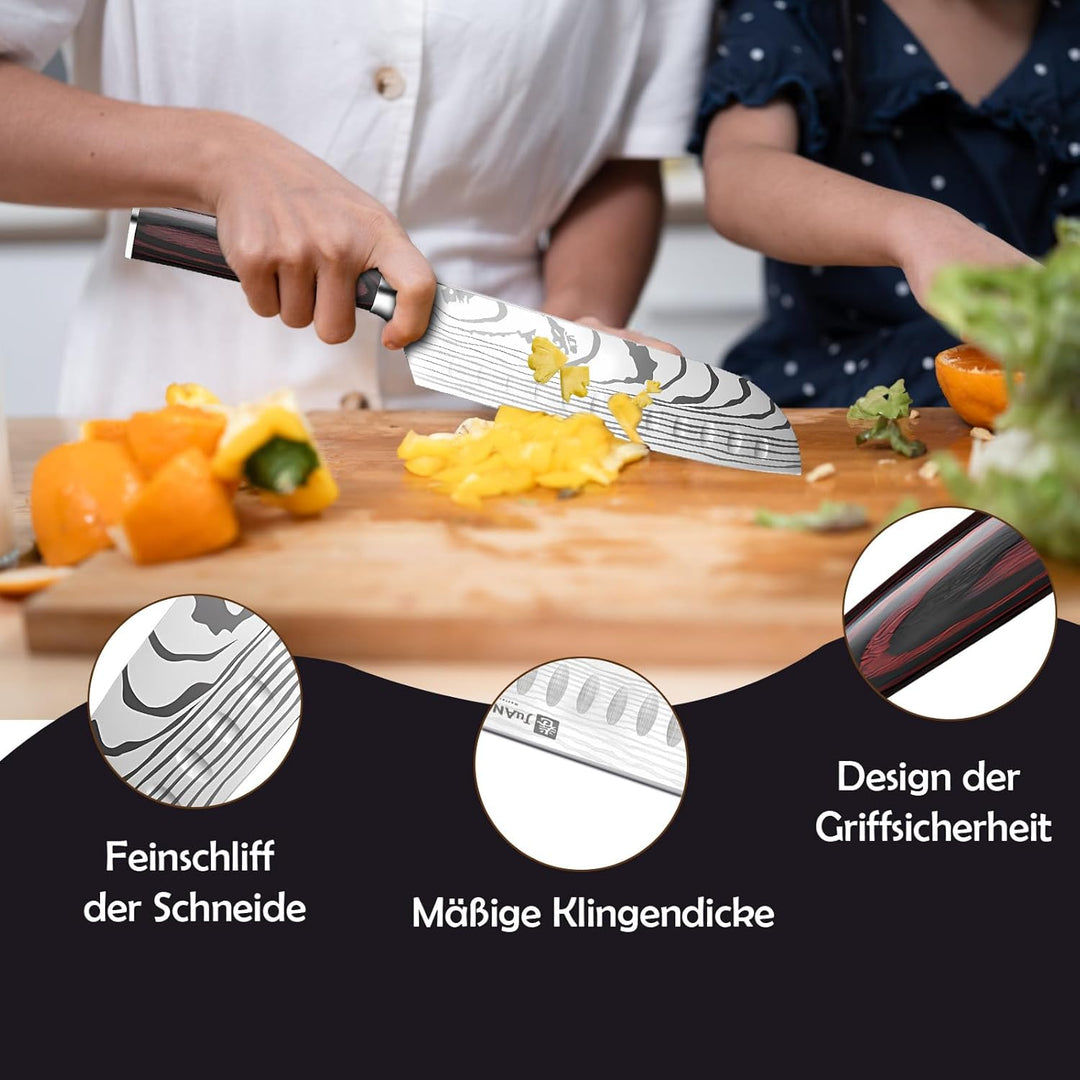 JUANSHI® Professional Kochmesser Santokumesser Japanisches Messer Küchenmesser Sushi Messer Scharfes