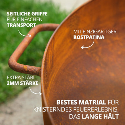 Finnwerk HARRI Feuerschale Rostoptik 70 cm - Exklusiver Stahl mit edler Rost-Patina - Feuerschalen f