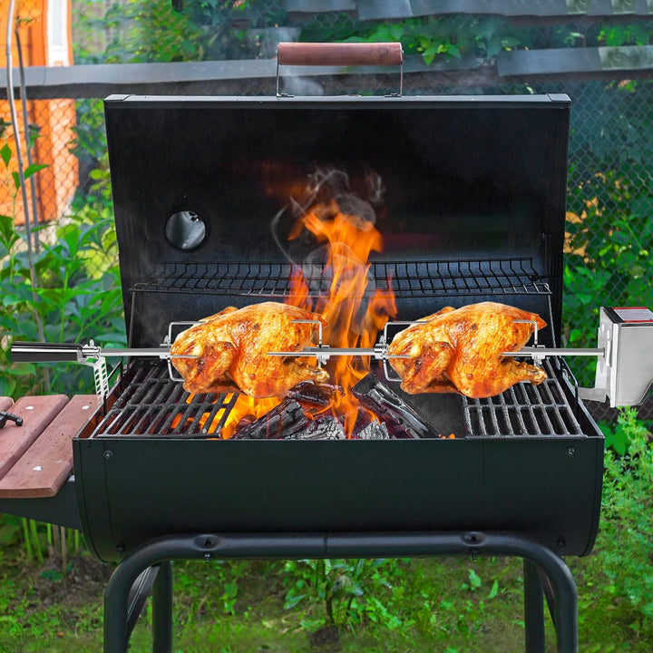 HENGMEI Edelstahl Grillspiess Set 107cm BBQ Fleischklammer mit Motor inkl.2 x Fleischnadeln, 220V -