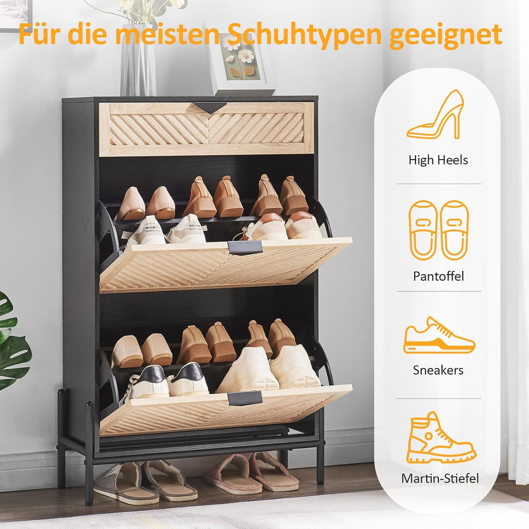 VIPLUMI Schmal Schuhschrank mit 2 Klappen platzsparender, Schmaler Geschlossen Schuhregal Schuh Schr
