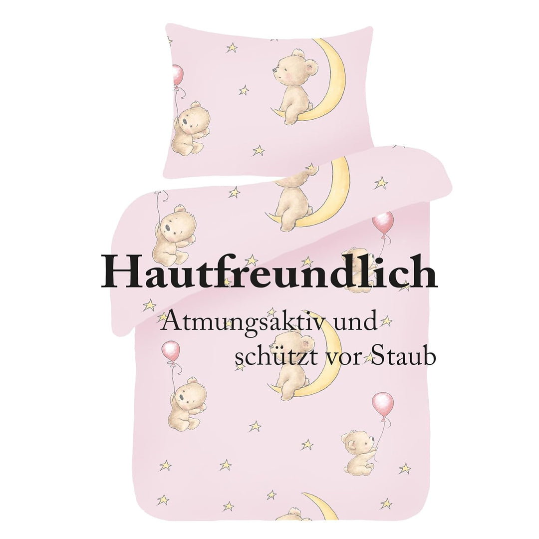 Kinder Bettwäsche 2-TLG (100x135cm / 40x60cm) Bettdecken Set, 100% Baumwolle - Babybettwäsche mit Mo