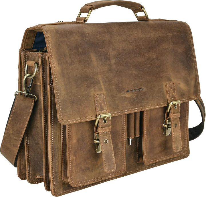 Marc Peter Amsterdam Aktentasche Leder XL Lehrertasche mit Laptopfach 15,6 Zoll grosse Ledertasche z