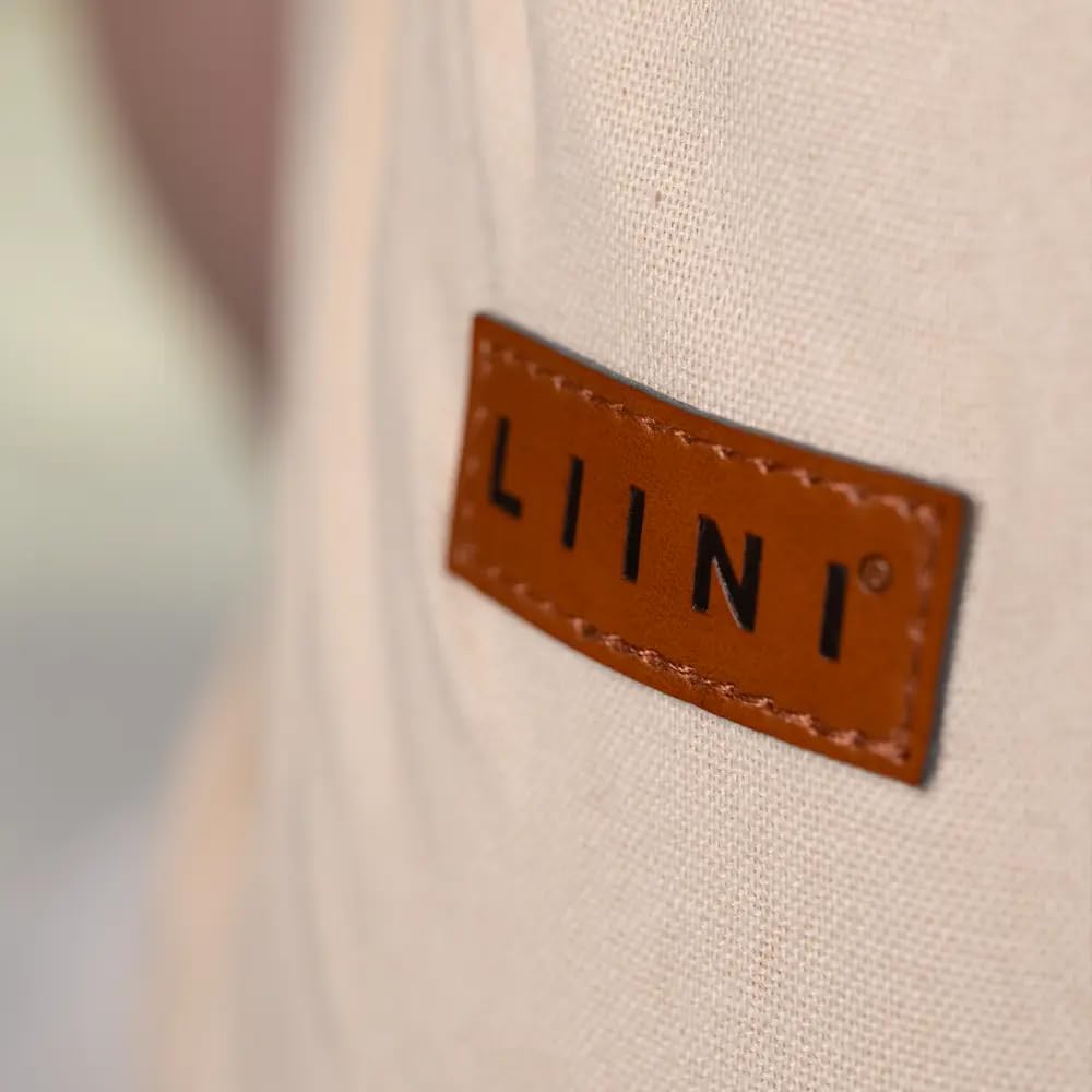 LIINI® Babytrage aus Leinen (Beige) – ab Geburt (3,5 kg) bis 15 kg, verstellbare Träger, Kopfstütze,