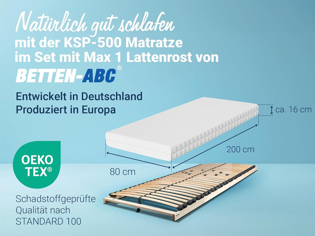 Matratzenset OrthoMatra KSP-500 und Lattenrost Max1 NV zur Selbstmontage Grösse 80 x 200 cm, Farbe H
