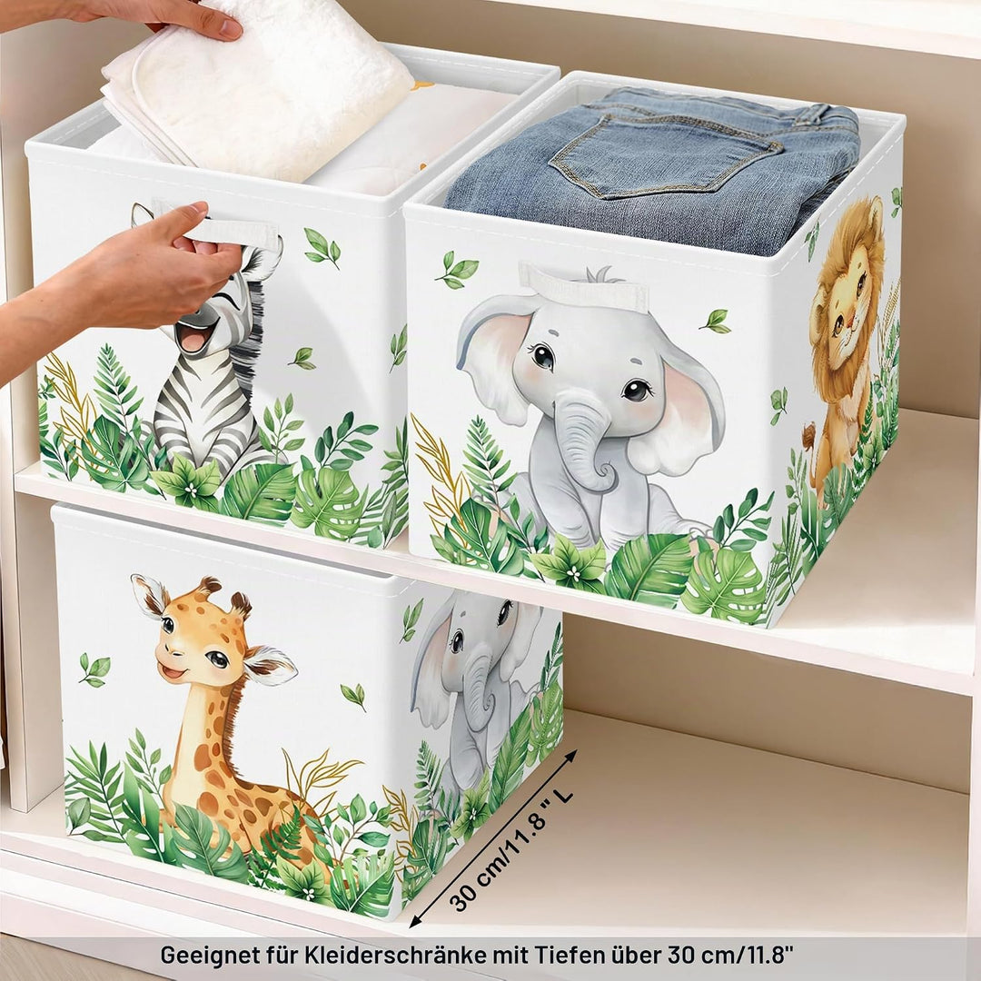30cm Aufbewahrungsbox 3 Stück Waldtiere Aufbewahrungskorb Kinder Faltbar Löwe Giraffe Elefant Aufbew