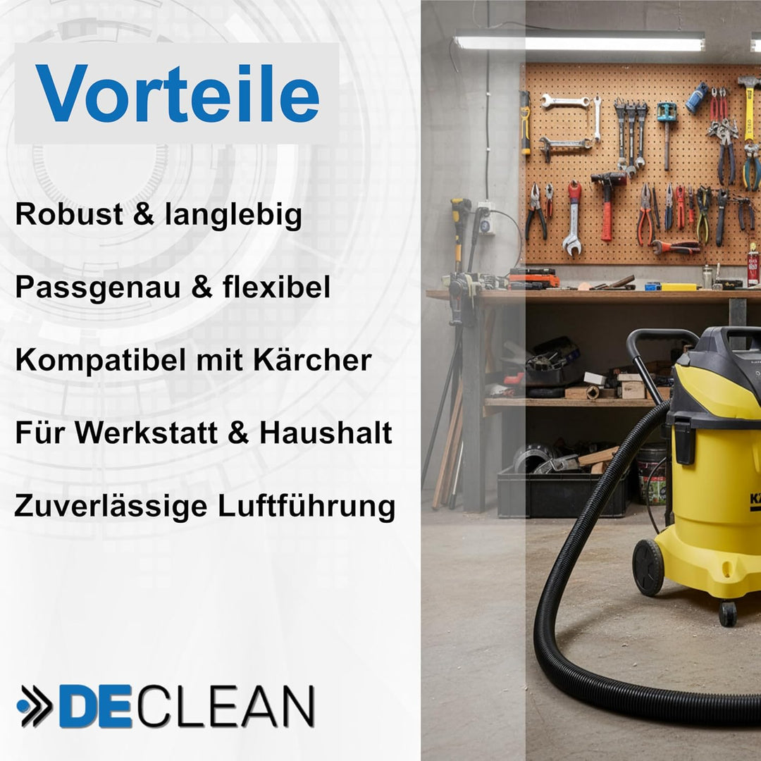 DeClean 2 Meter Saugschlauch Schlauch kompatibel mit Kärcher Staubsauger NT 14/1,NT 25/1,NT 27/1,NT
