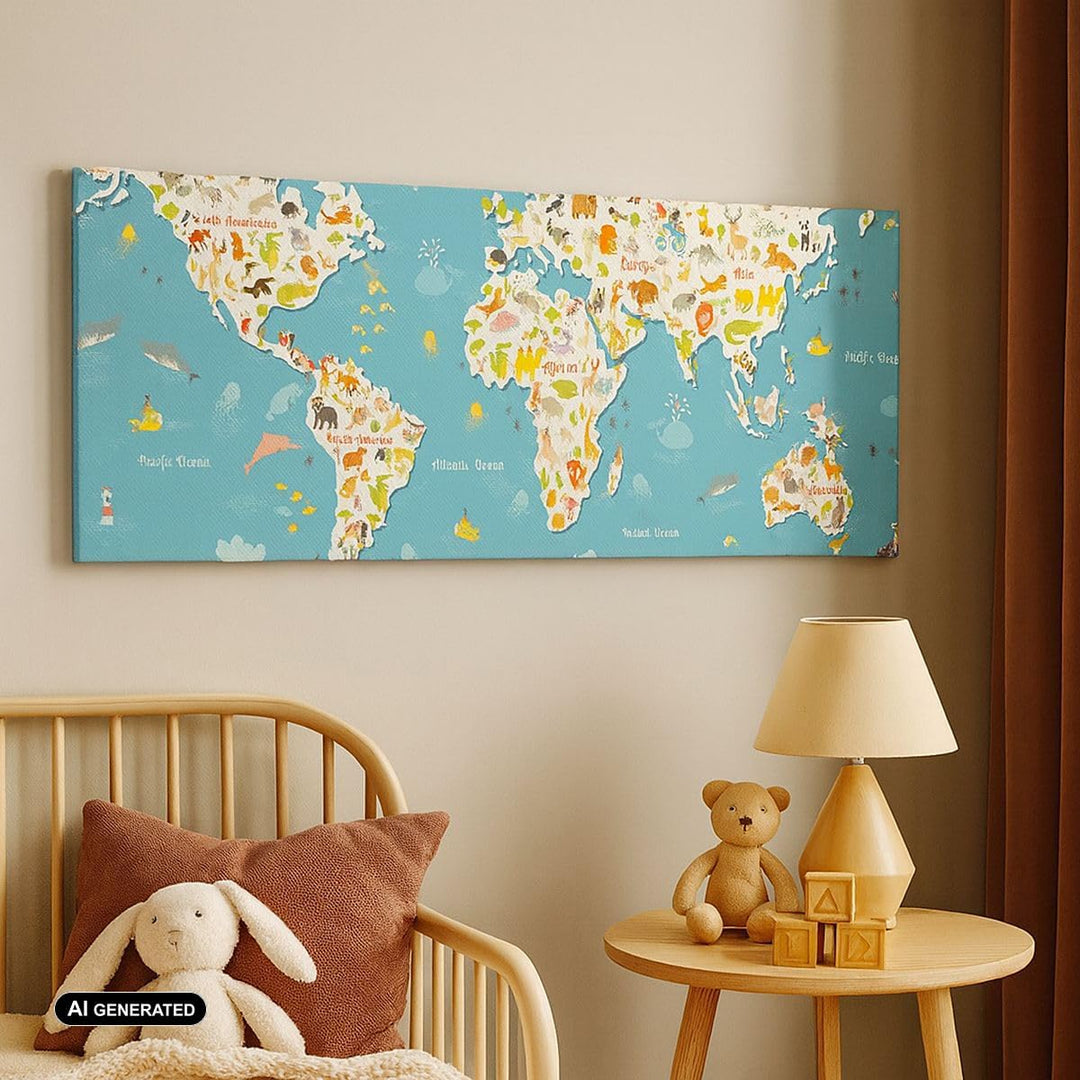 Wandbilder Dekoration Wohnzimmer Geographie Globus Grafik Illustration Bilder auf Leinwand 120x50cm