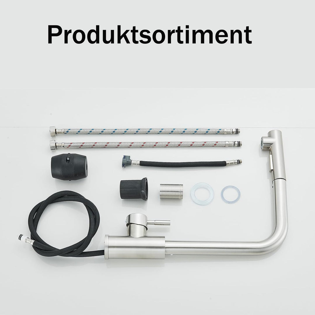 Rozin Wasserhahn Küche Hochdruck Gebürstetes Nickel 360° Drehung Küchenarmatur Ausziehbar Wasserhahn