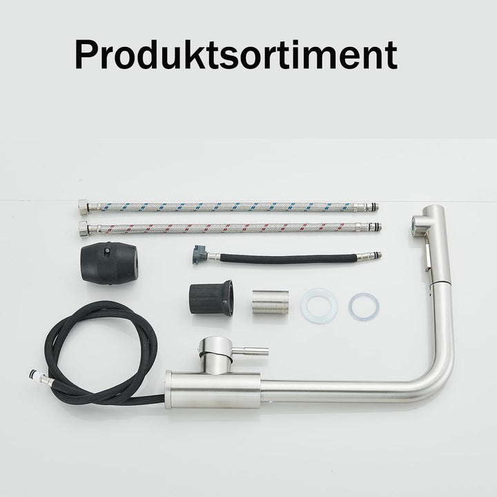 Rozin Wasserhahn Küche Hochdruck Gebürstetes Nickel 360° Drehung Küchenarmatur Ausziehbar Wasserhahn