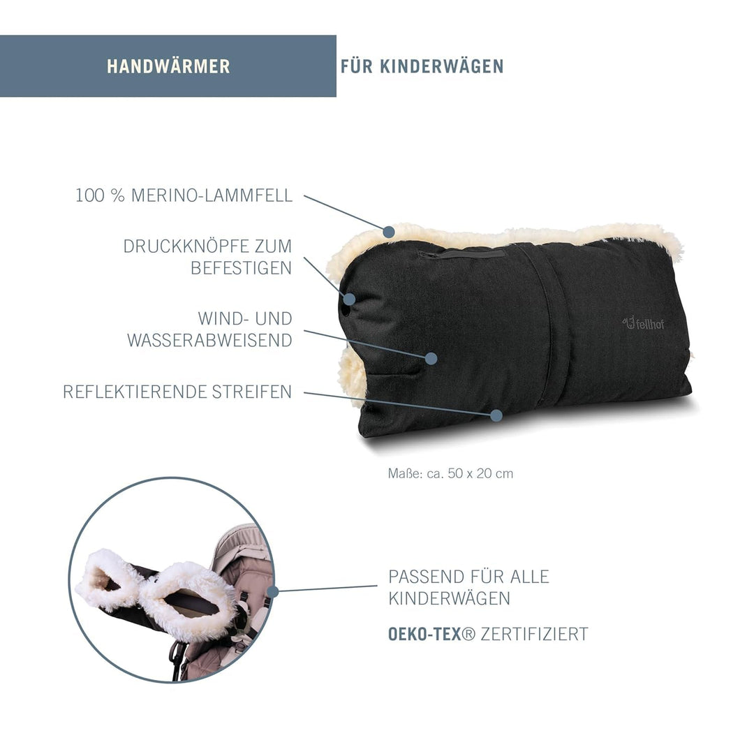 Fellhof Kinderwagen-Handwärmer aus Lammfell (schwarz), schwarz