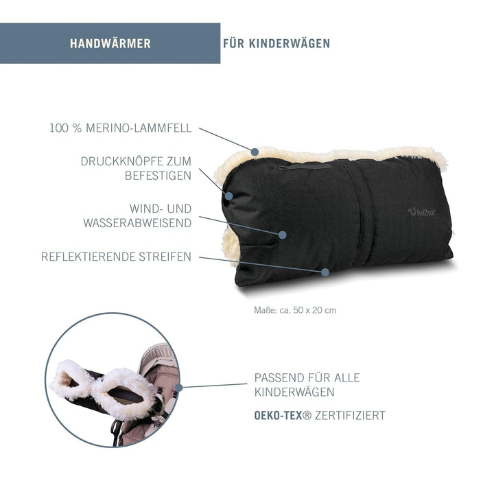 Fellhof Kinderwagen-Handwärmer aus Lammfell (schwarz), schwarz
