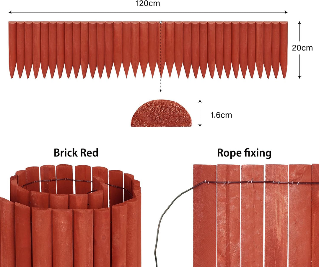 Razenkante Holz Natur Holzzaun,Garten Rasenkante Holzkanten Flexibler Rollborder Rasenkante,Langlebi
