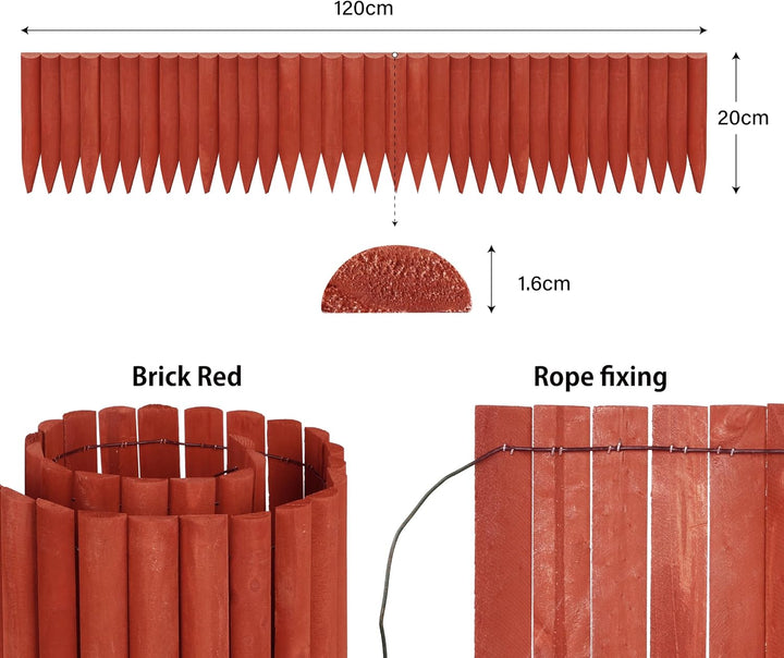Razenkante Holz Natur Holzzaun,Garten Rasenkante Holzkanten Flexibler Rollborder Rasenkante,Langlebi