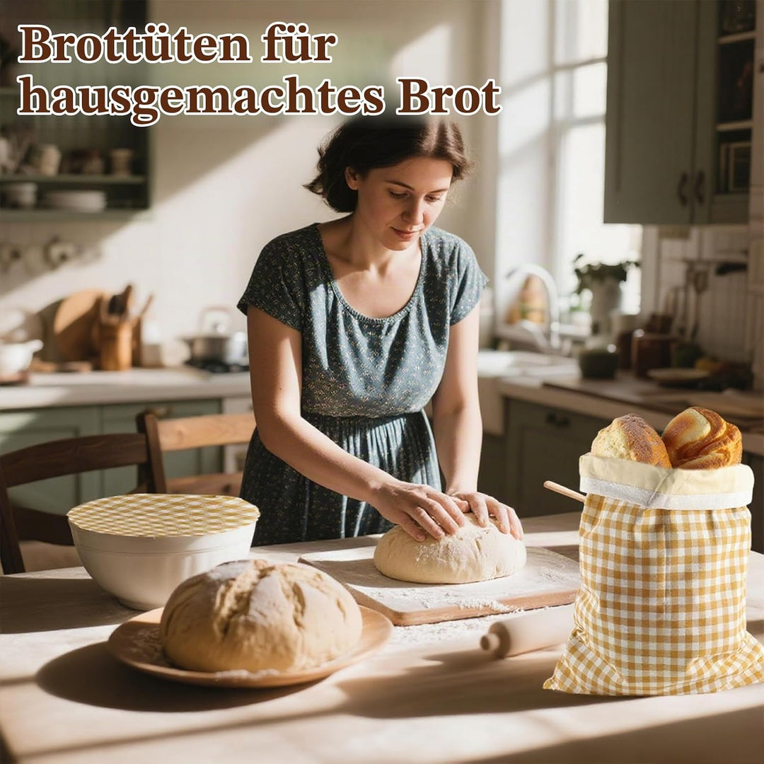 Brotbeutel wiederverwendbar 2er Set aus Baumwolle mit Bienenwachstuch – Brottasche zur Brotaufbewahr
