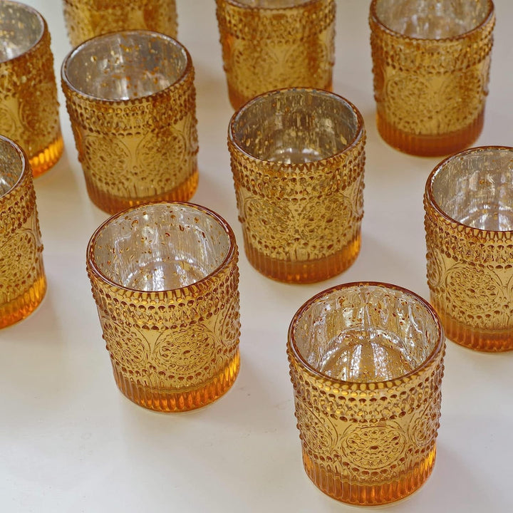 Vohocandle Teelichthalter Gold, 12er-Set Kerzenhalter Glas, Grosspackung für den Tischaufsatz bei Ho