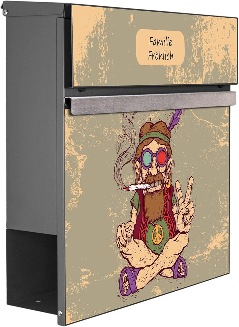 banjado® Briefkasten personalisiert Anthrazit mit Motiv Peace/Briefkasten mit Zeitungsfach 37x37x10,