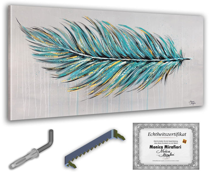 Monica Mirafiori I 100% HANDGEMALT I Gemälde Feather 100x50cm | Gemälde Handgemalt | Acrylgemälde |